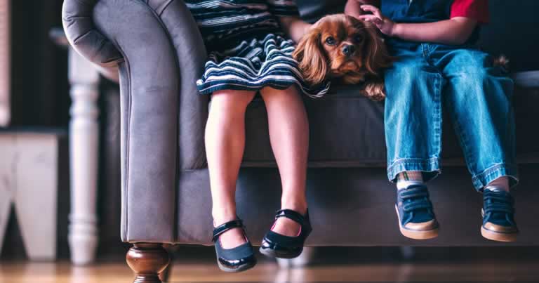 Kids on Couch with Dog