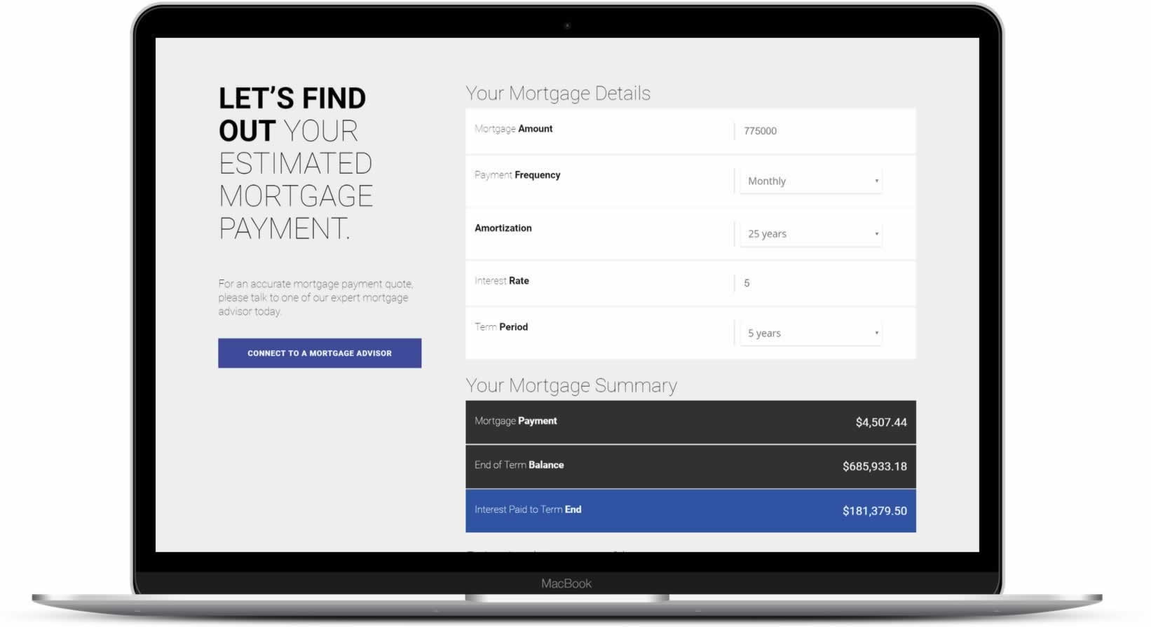 Onlne Mortgage Payment Calculator Screenshot